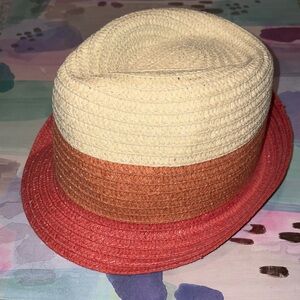 Stylish Two-Tone Straw Fedora Hat, coral
